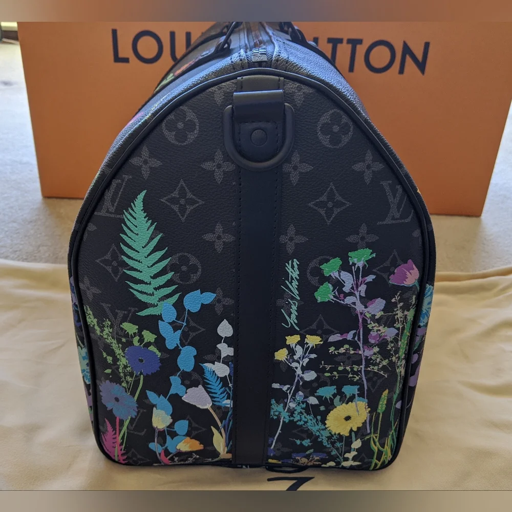 Louis Vuitton Monogram Eclipse Foliage Keepall Bandouliere 50